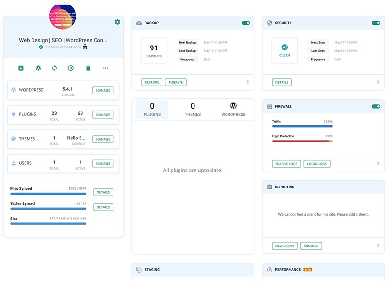 Blogvault's dashboard