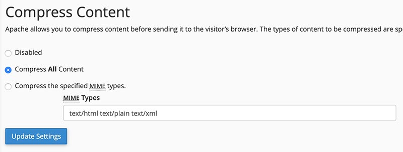 cPanel's GZIP Compression