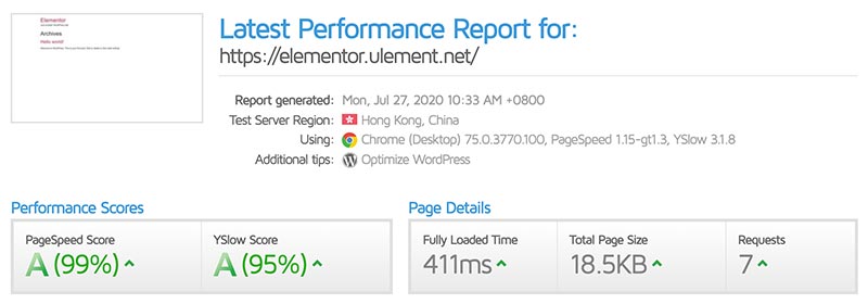 Size of Elementor Hello Theme