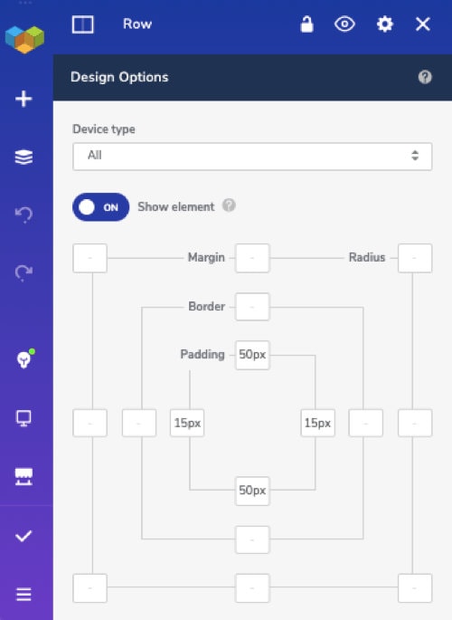 visual composer design options