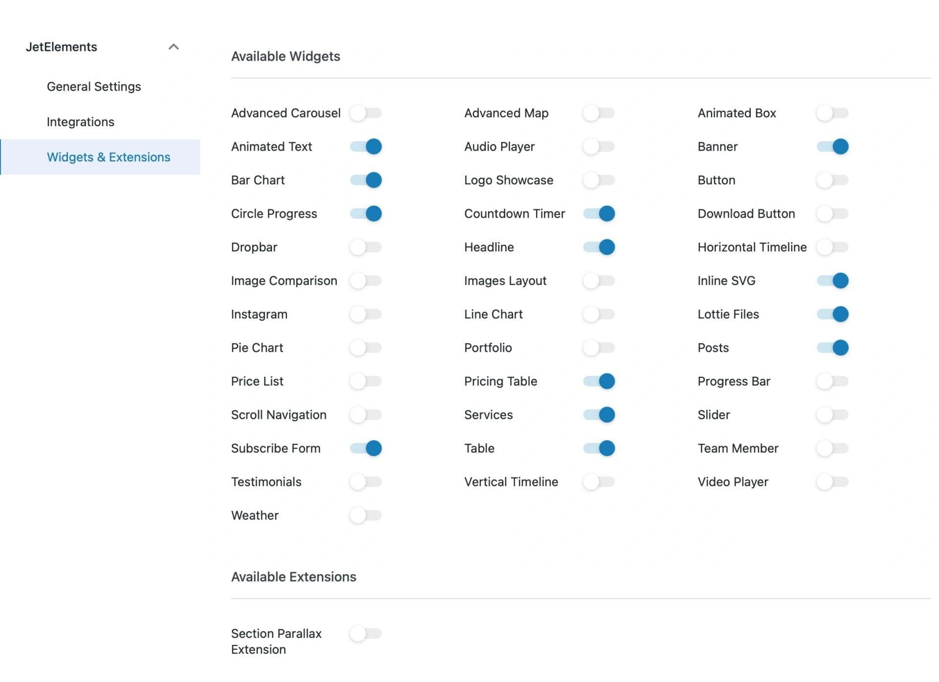 disable unused elementor widget