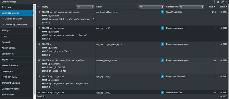 query monitor