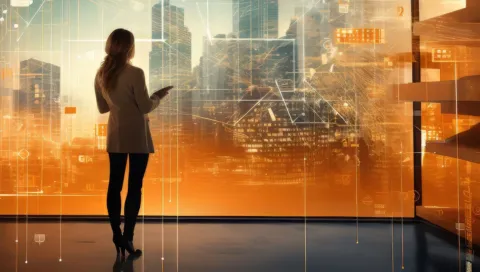 scene with business person working futuristic office job