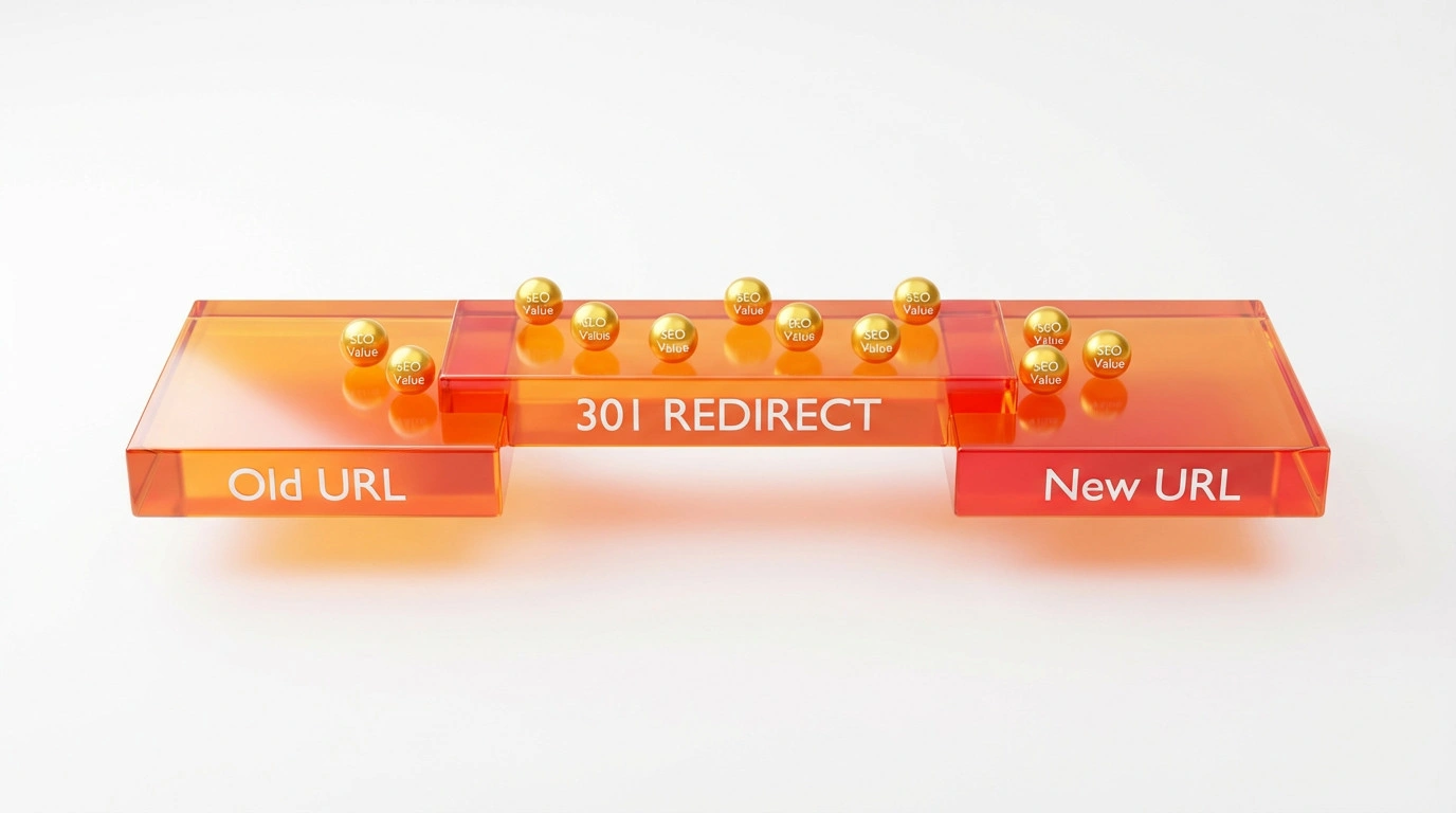 An architectural bridge connecting two platforms representing a 301 redirect passing SEO authority.