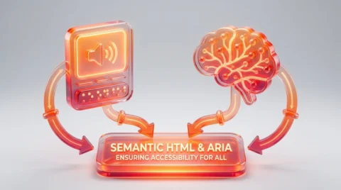 Infographic showing how Semantic HTML structure supports both assistive technology and AI search engines.