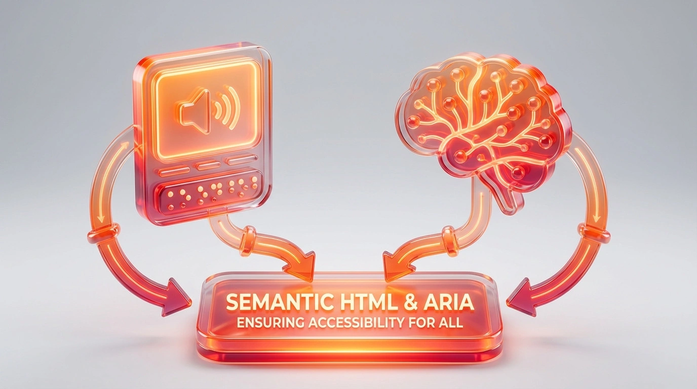 Infographic showing how Semantic HTML structure supports both assistive technology and AI search engines.