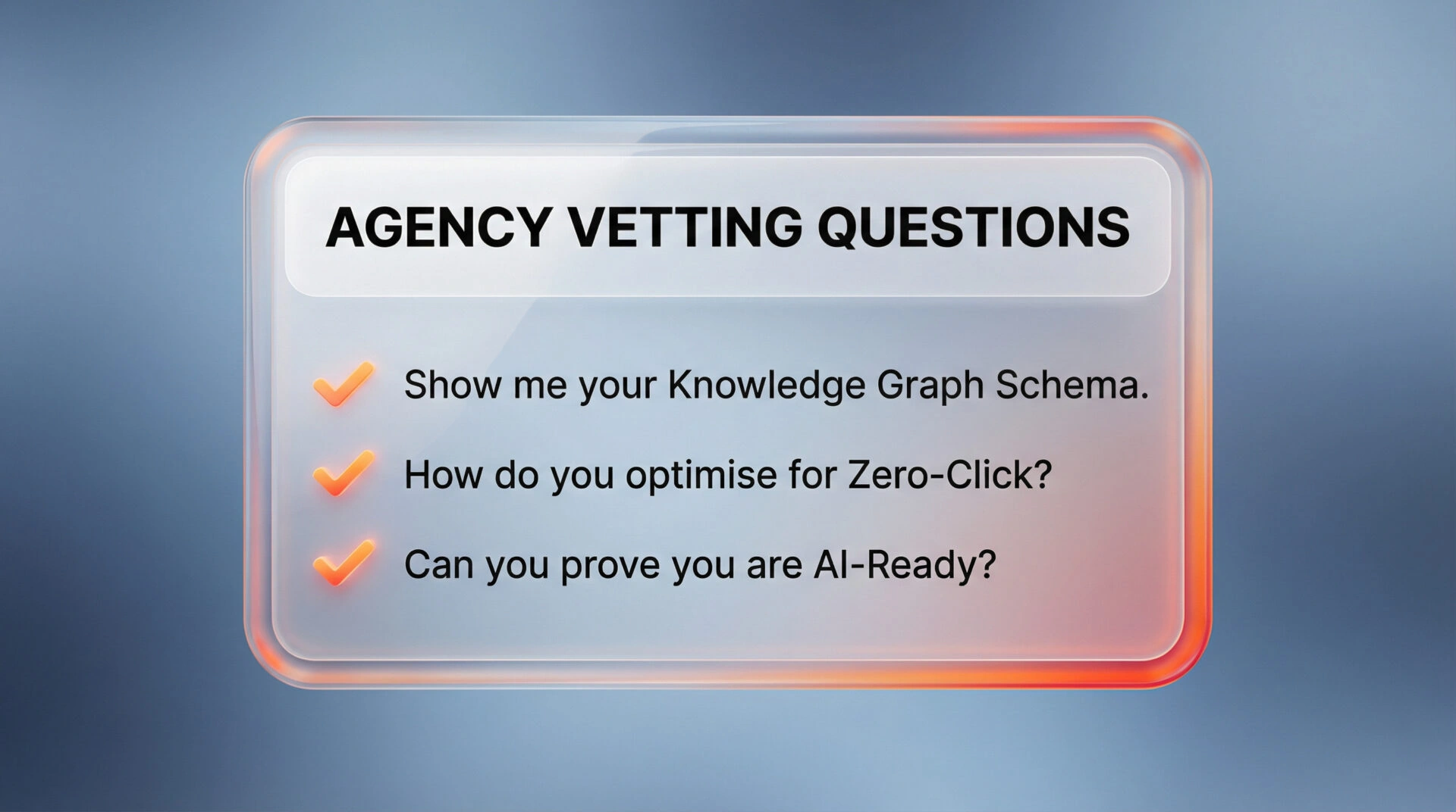 A checklist showing three questions for interviewing SEO agencies