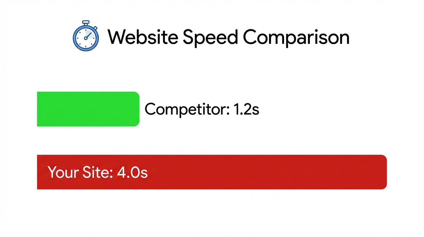 Bar chart comparing website load times between competitor and user