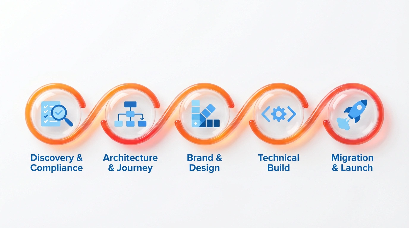 Five-step process roadmap for enterprise website revamps from discovery to migration