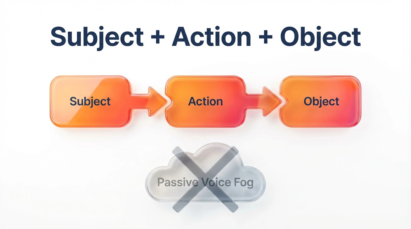 Diagram showing active voice sentence structure for AI processing