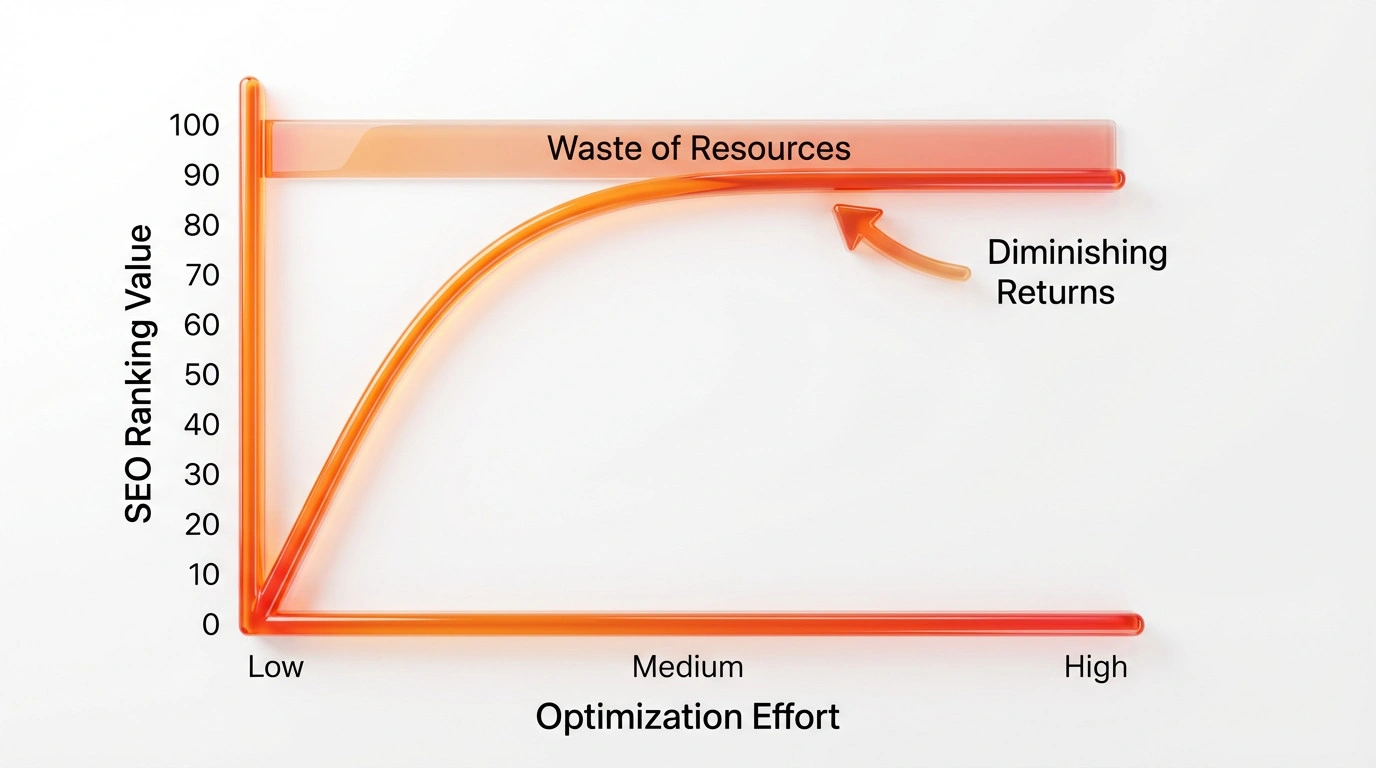 A line graph showing the diminishing returns of page speed optimization as effort increases.