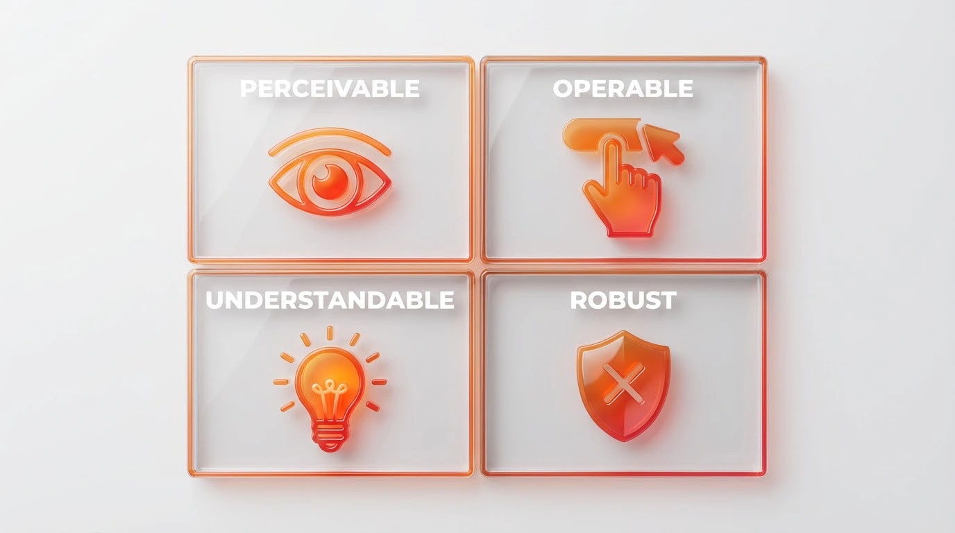 A diagram of the four POUR principles of web accessibility.