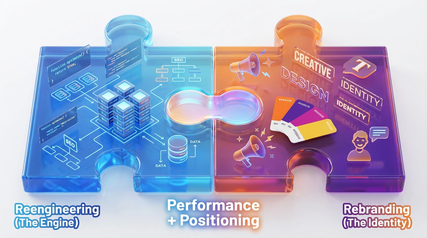 conceptual illustration showing the intersection of technical reengineering and brand identity