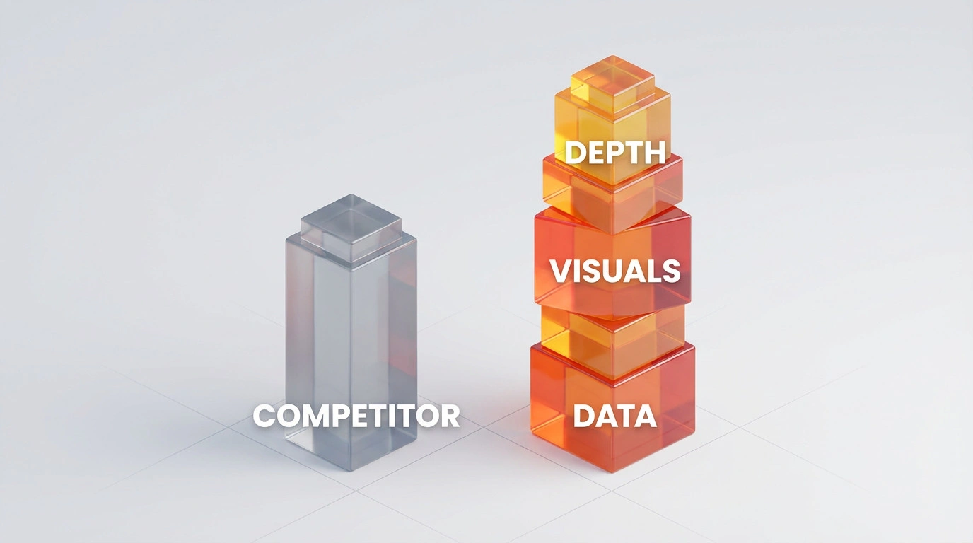Illustration of a tall content tower outperforming a smaller competitor tower