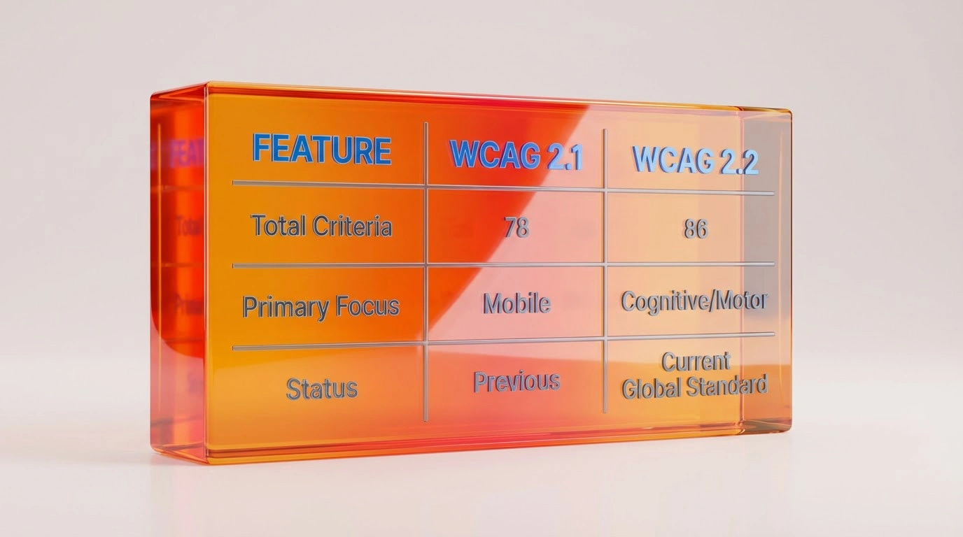 Comparison table showing the differences between WCAG version 2.1 and 2.2.
