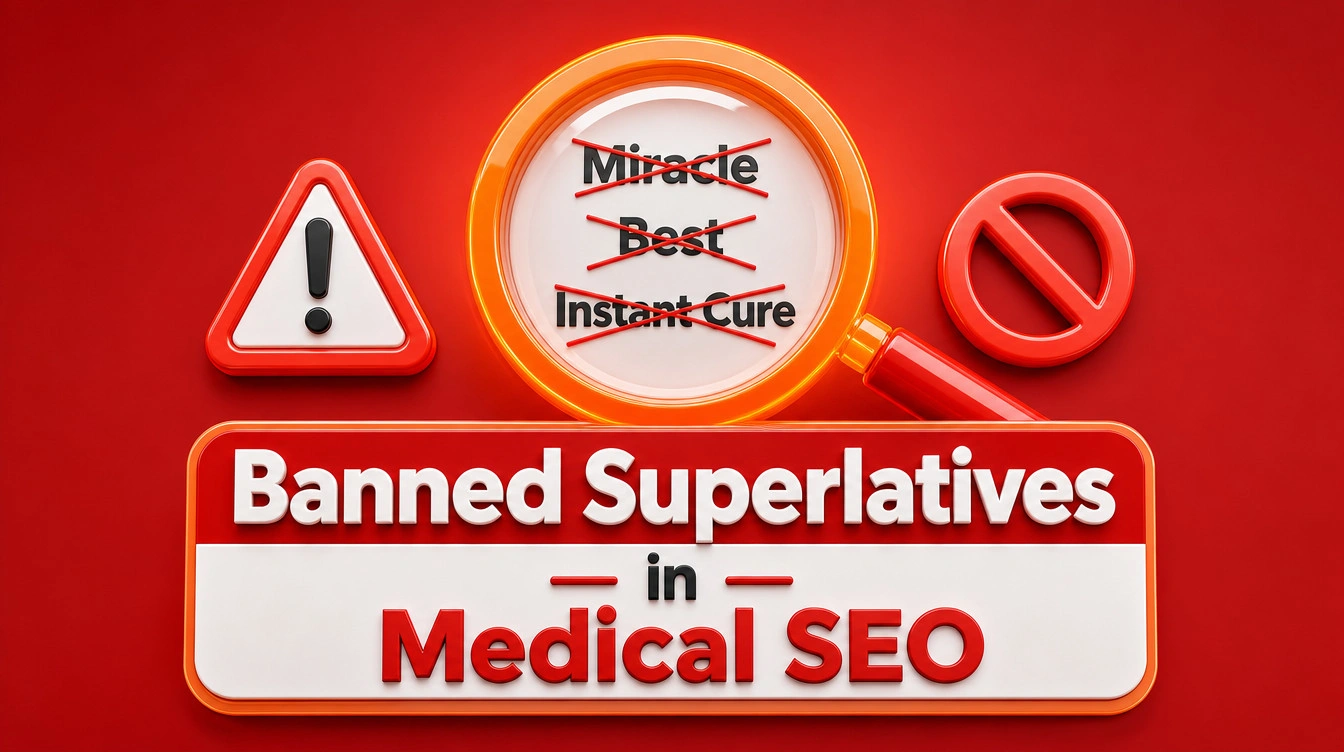 Warning graphic highlighting prohibited promotional words like miracle and instant cure in medical marketing.