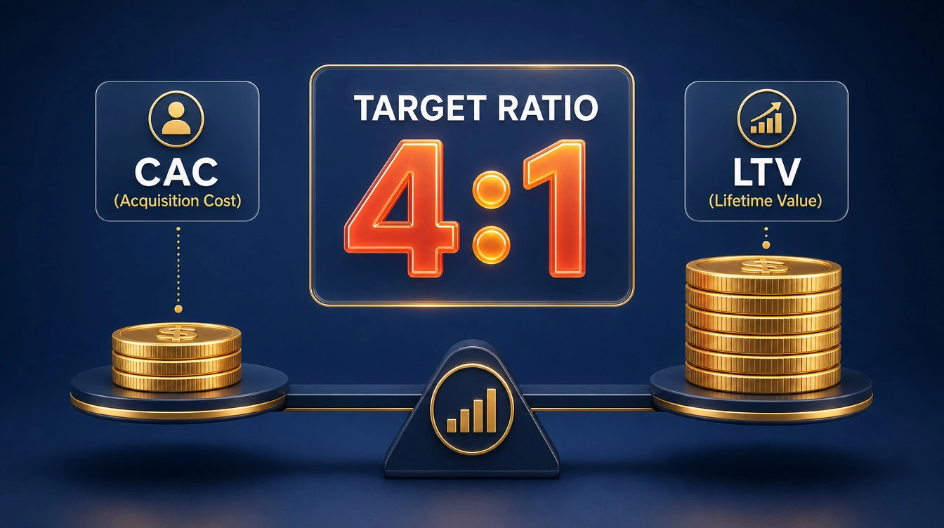 A balance scale graphic showing a four to one ratio representing Patient Lifetime Value heavily outweighing Customer Acquisition Cost.