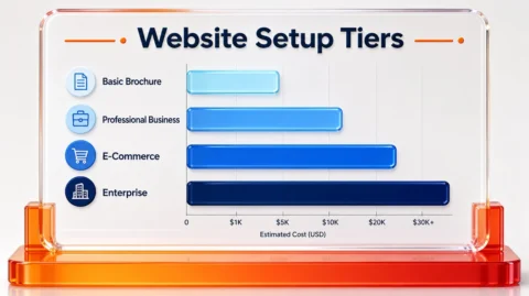 Bar chart detailing the price ranges for basic, professional, e-commerce, and enterprise websites.