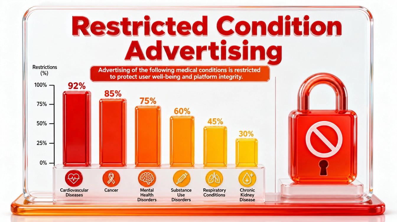 Bar chart infographic representing the strict prohibition on advertising treatments for restricted diseases.