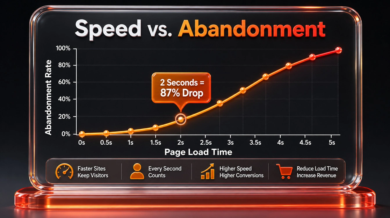 Line graph demonstrating the sharp increase in visitor abandonment rates as page load times slow down.
